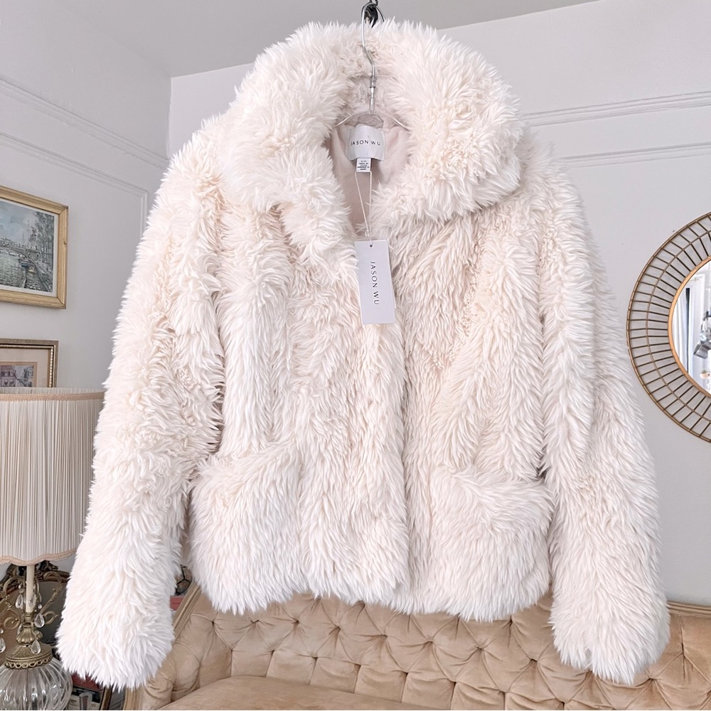 JASON WU Faux Fur White Jacket Coat Size S P RARE ~ NWT